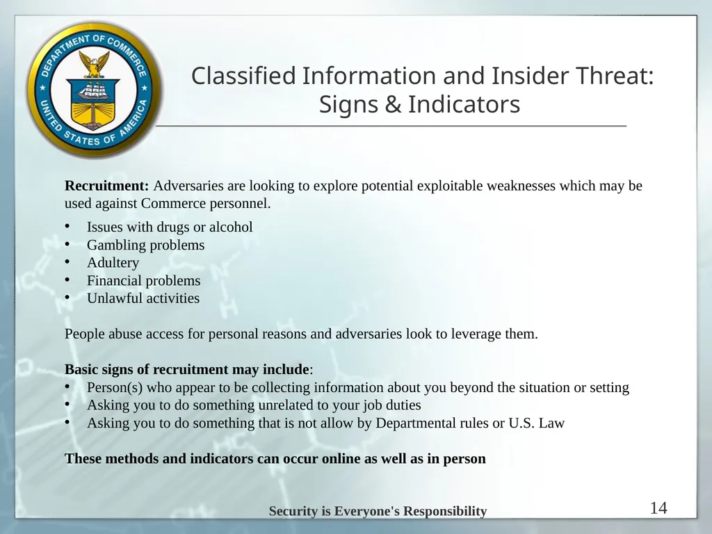 Espionage Indicators Updated 8/2016 U.S. - slide 14 of 39