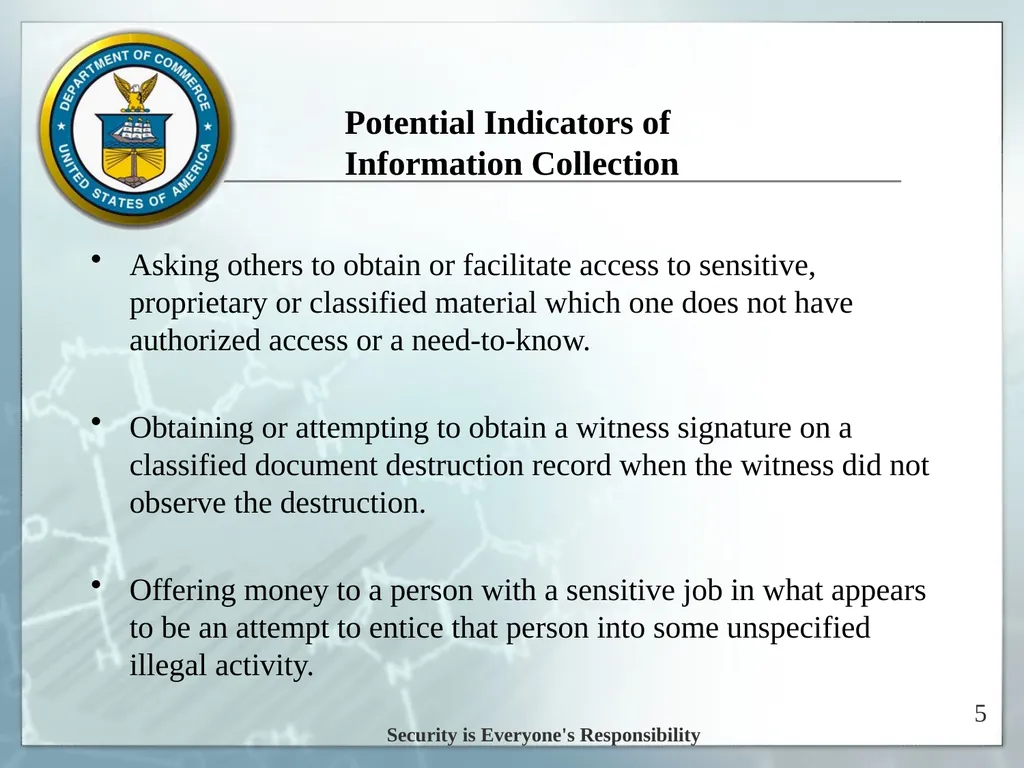 Espionage Indicators Updated 8/2016 U.S. - slide 5 of 39