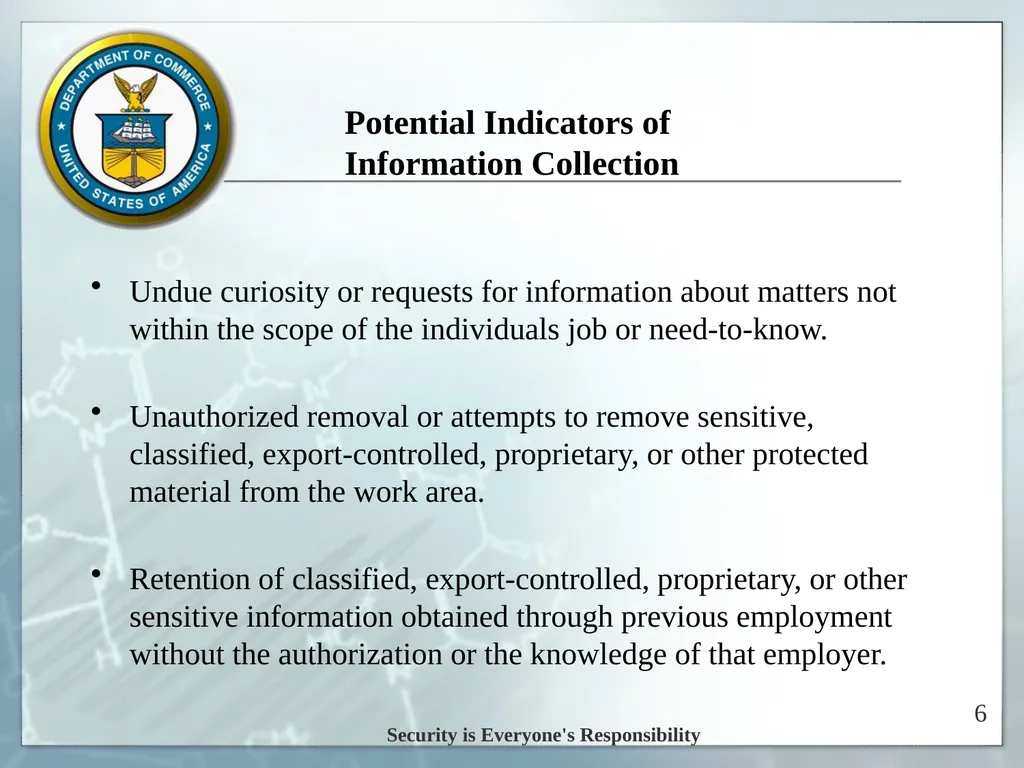 Espionage Indicators Updated 8/2016 U.S. - slide 6 of 39