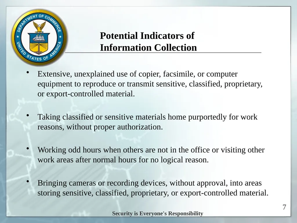 Espionage Indicators Updated 8/2016 U.S. - slide 7 of 39