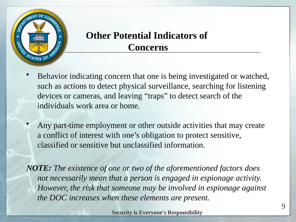Espionage Indicators Updated 8/2016 U.S. - slide 9 of 39