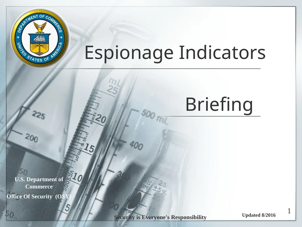 Espionage Indicators Updated 8/2016 U.S. - slide 1 of 39