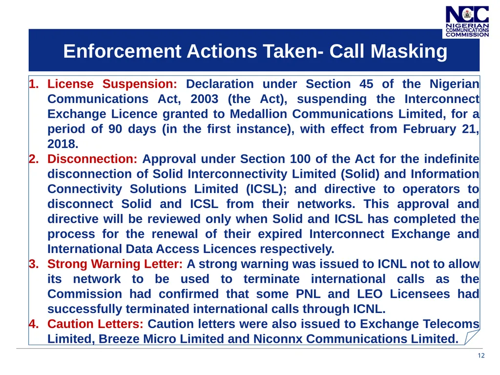 Presentation on Call Masking and Pre-Registered - slide 12 of 20