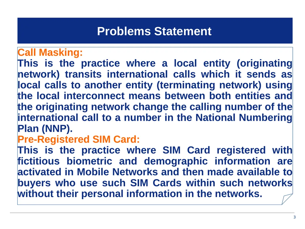 Presentation on Call Masking and Pre-Registered - slide 3 of 20