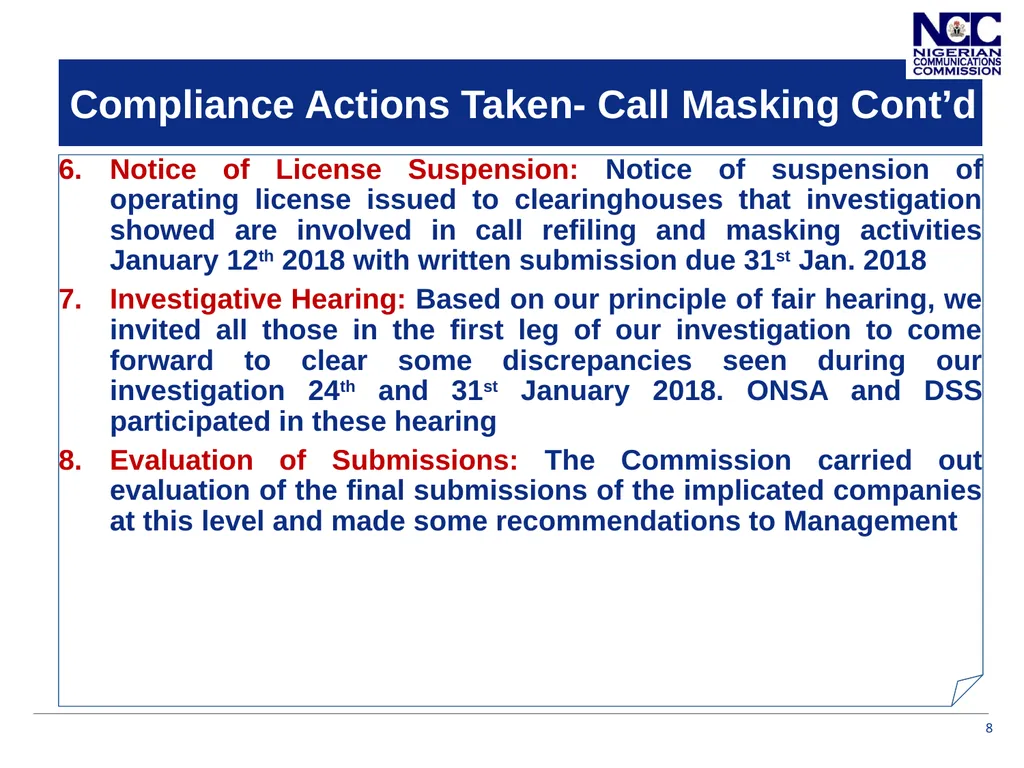Presentation on Call Masking and Pre-Registered - slide 8 of 20