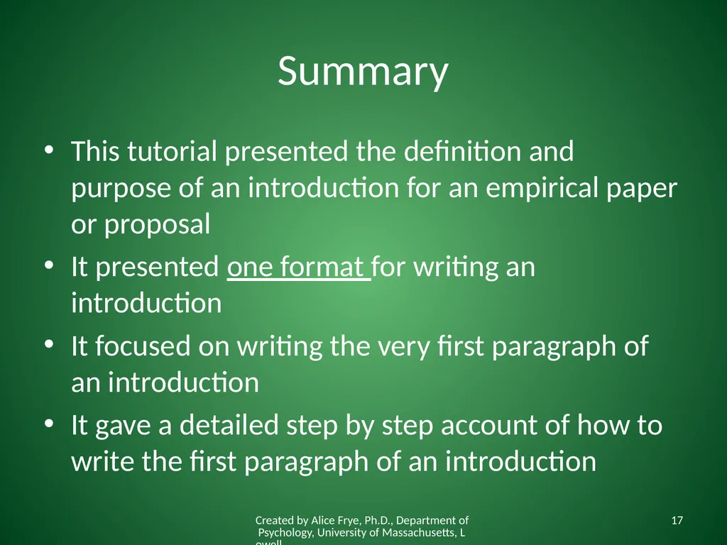 How to Write an Introduction Writing the First - slide 17 of 17