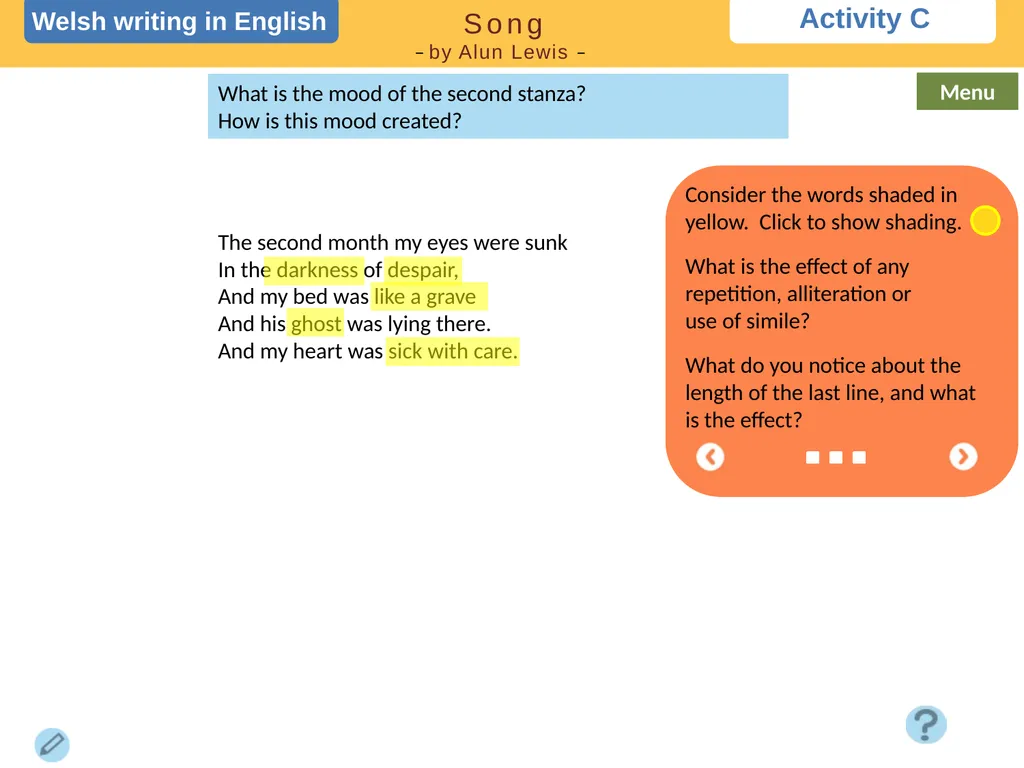 Choose a task Choose a task based on the poem. - slide 5 of 15