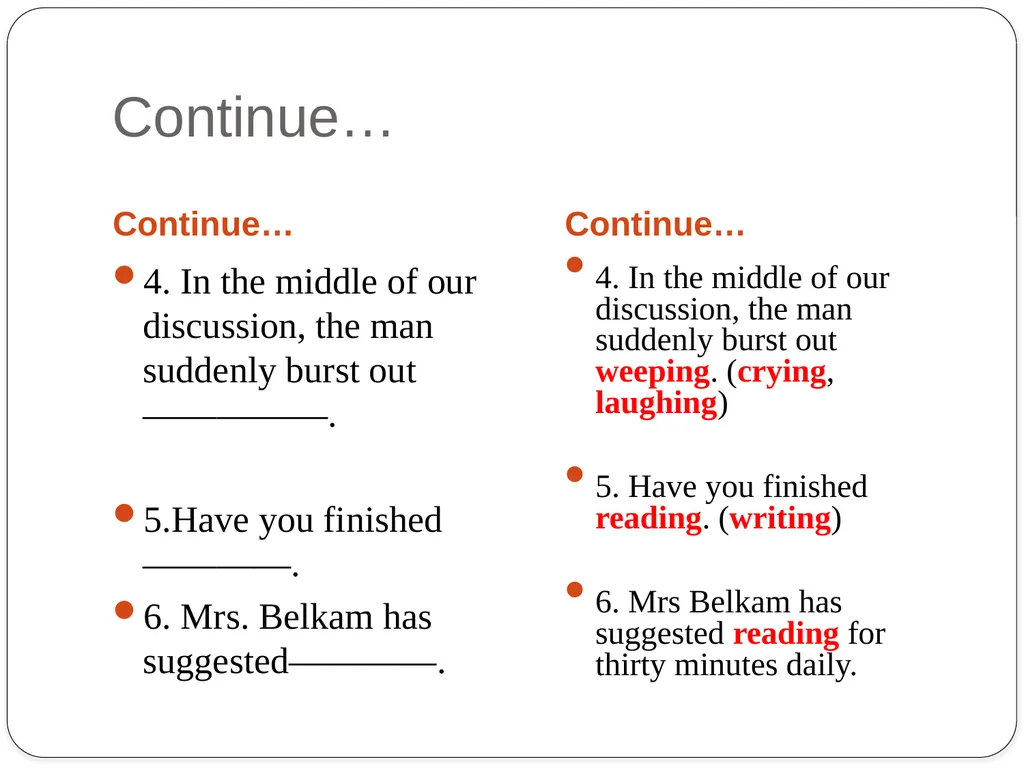 Grammar Exercises with specific emphasis on GERUND - slide 15 of 17