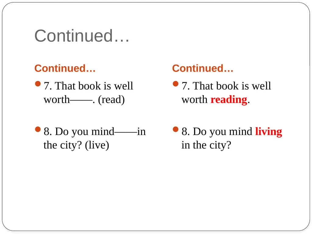 Grammar Exercises with specific emphasis on GERUND - slide 10 of 17