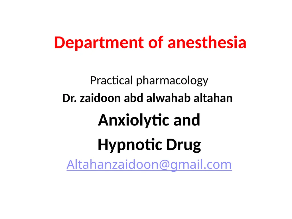 Department of anesthesia Practical pharmacology - slide 1 of 6