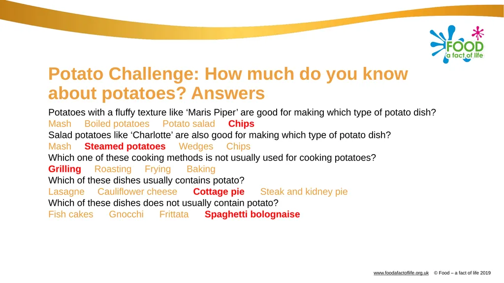 Potato varieties quiz Potato Challenge: How much - slide 5 of 11
