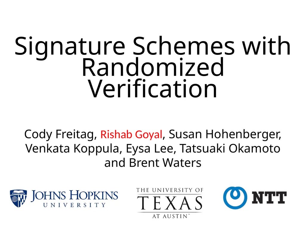 Signature Schemes with Randomized Verification - slide 1 of 20