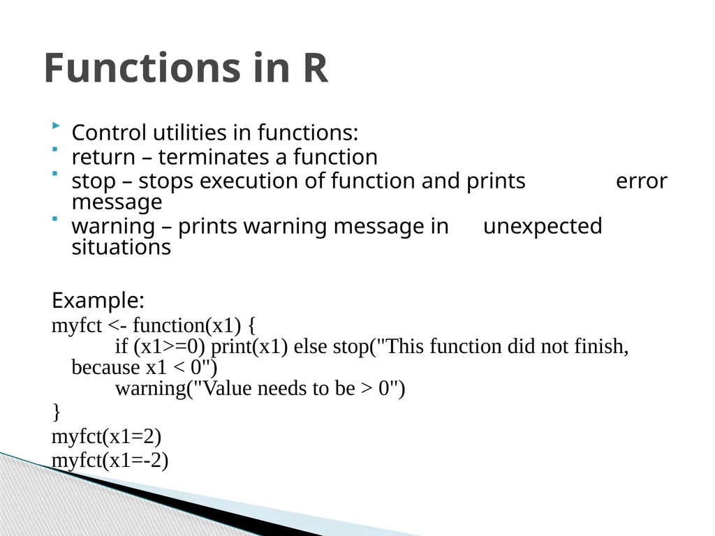 Functions and Loops in R (Example on evaluation of - slide 13 of 14