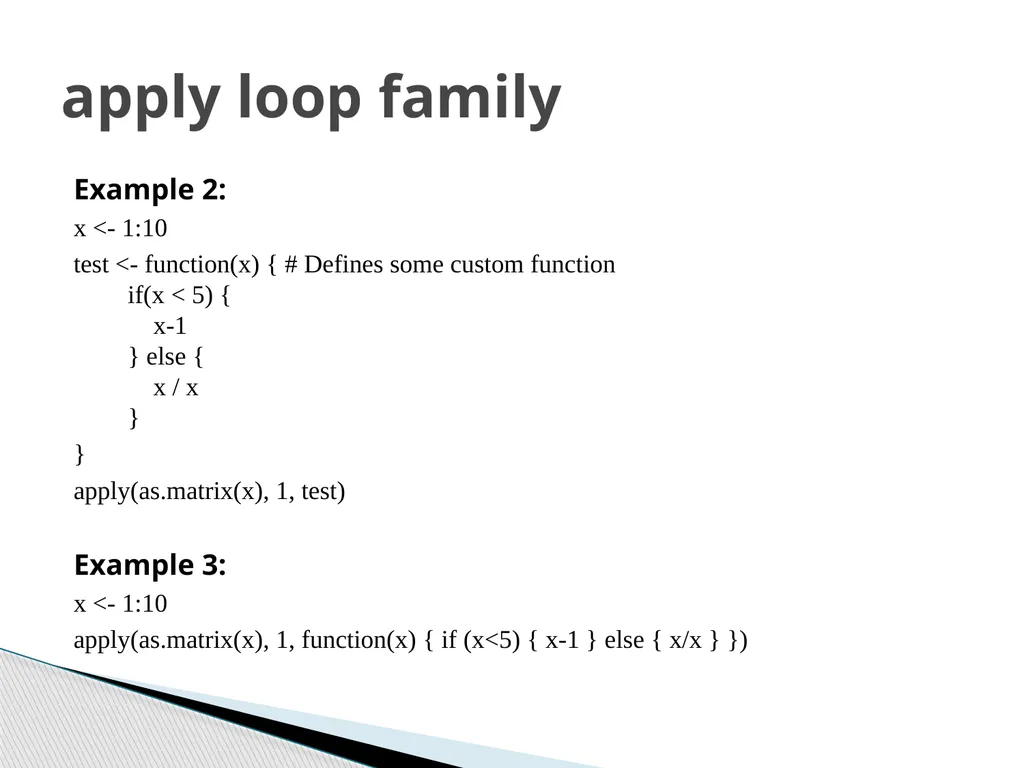 Functions and Loops in R (Example on evaluation of - slide 8 of 14