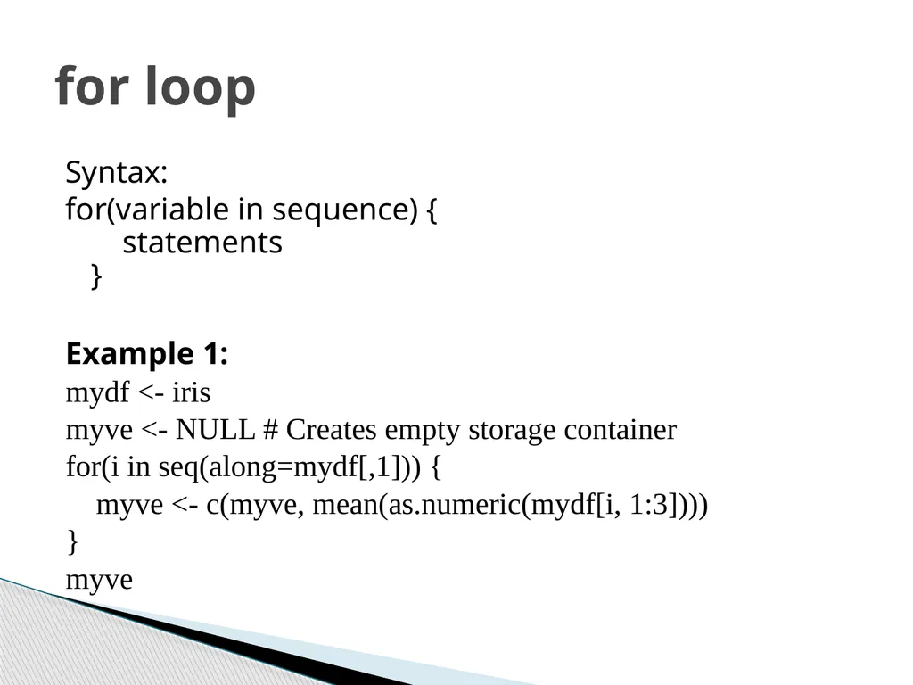 Functions and Loops in R (Example on evaluation of - slide 3 of 14