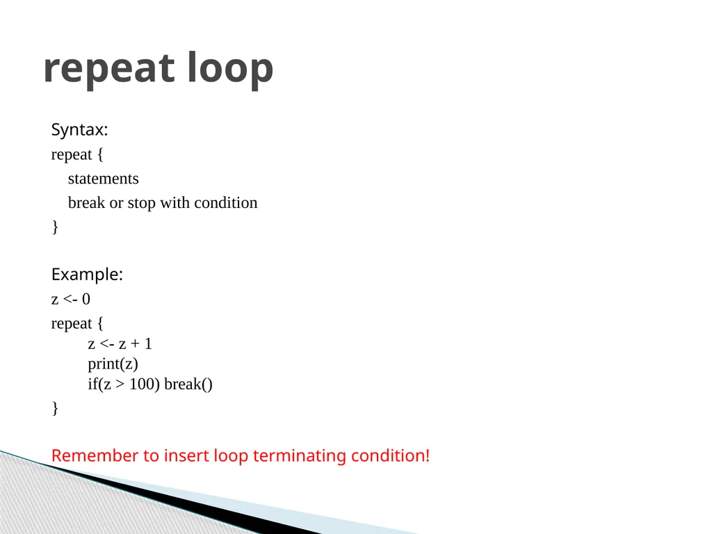 Functions and Loops in R (Example on evaluation of - slide 9 of 14