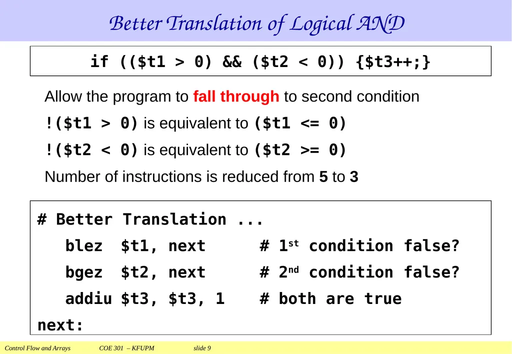 Control Flow and Arrays COE 301 Computer - slide 9 of 37