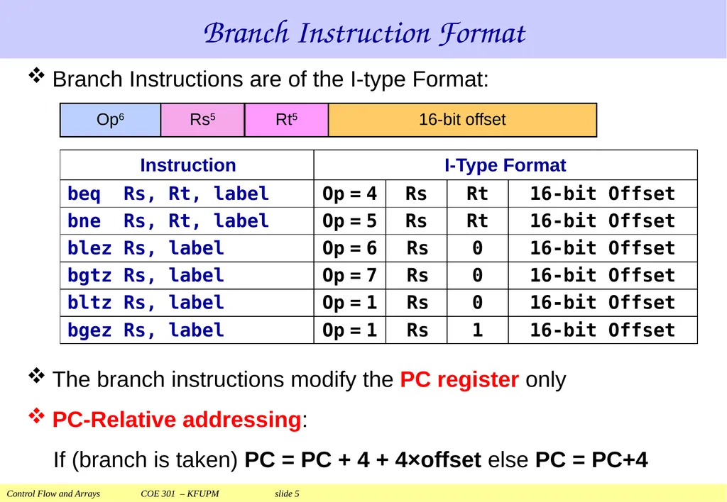Control Flow and Arrays COE 301 Computer - slide 5 of 37