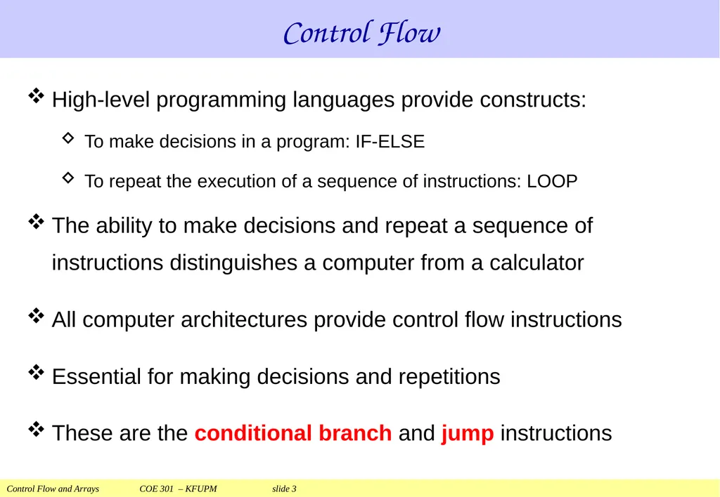 Control Flow and Arrays COE 301 Computer - slide 3 of 37