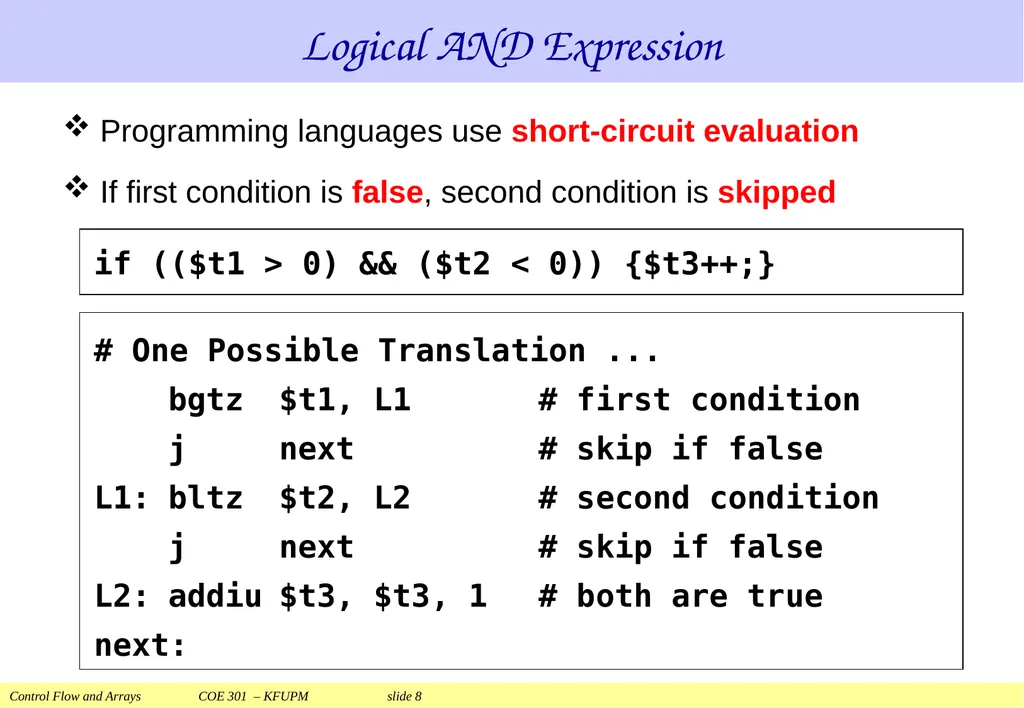 Control Flow and Arrays COE 301 Computer - slide 8 of 37