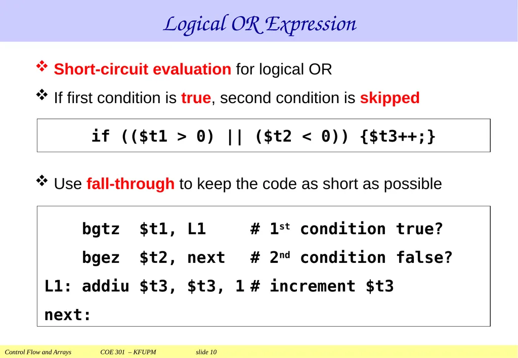 Control Flow and Arrays COE 301 Computer - slide 10 of 37