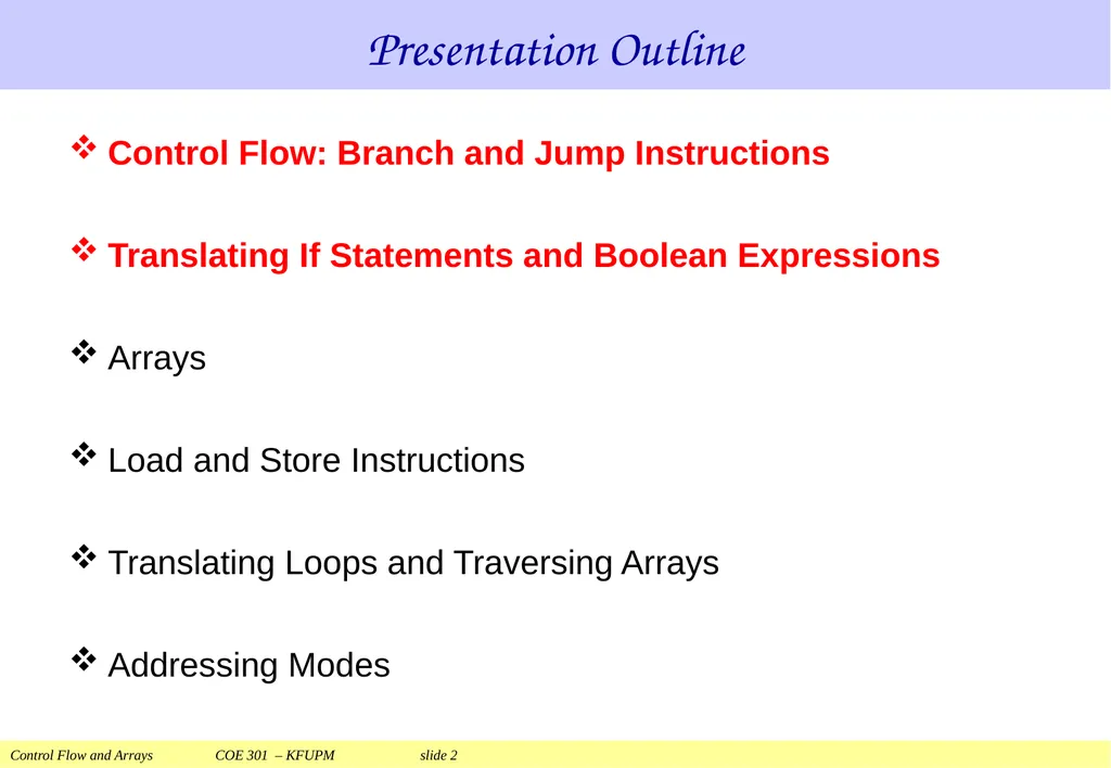 Control Flow and Arrays COE 301 Computer - slide 2 of 37