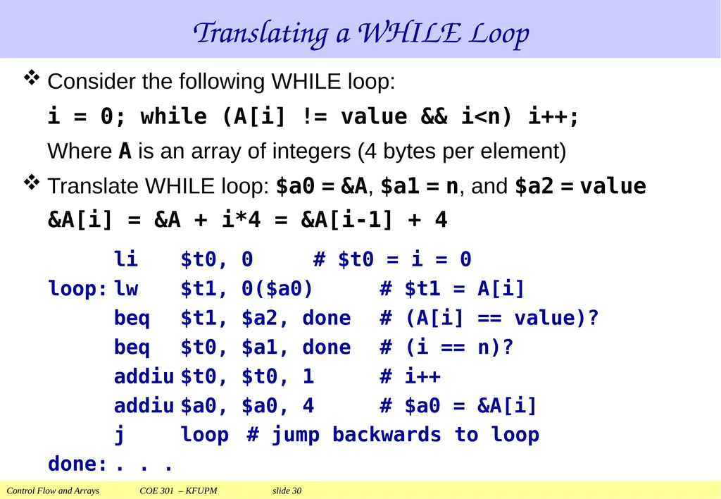 Control Flow and Arrays COE 301 Computer - slide 30 of 37