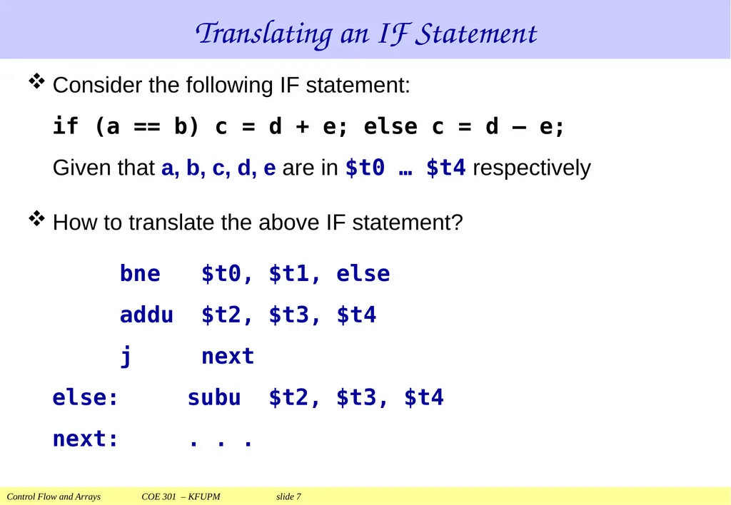 Control Flow and Arrays COE 301 Computer - slide 7 of 37