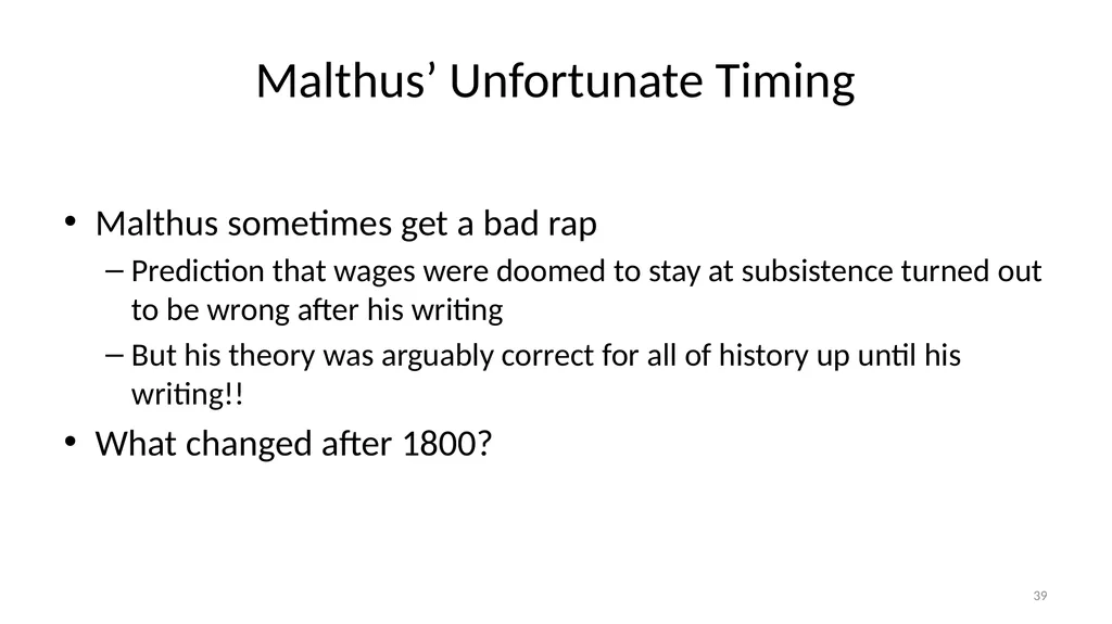 Lecture 6A Malthus and Pre-Industrial Stagnation - slide 39 of 44