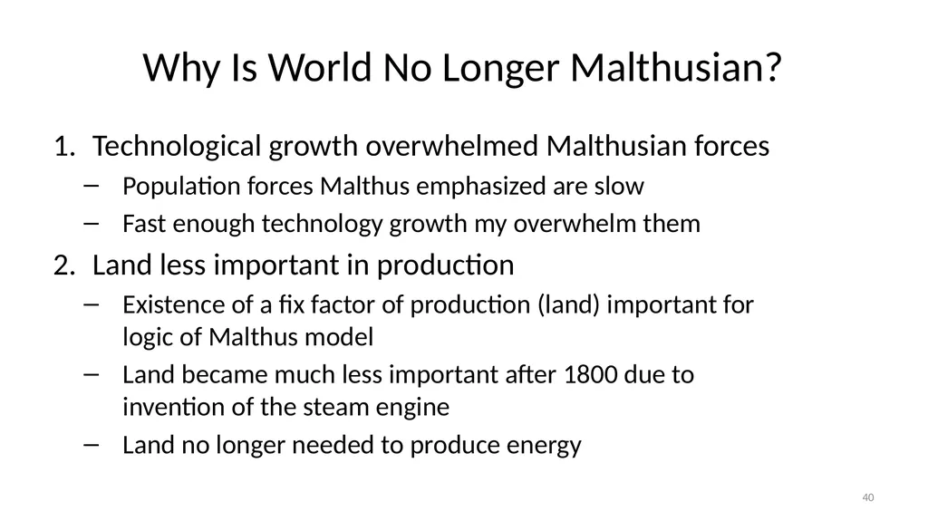 Lecture 6A Malthus and Pre-Industrial Stagnation - slide 40 of 44
