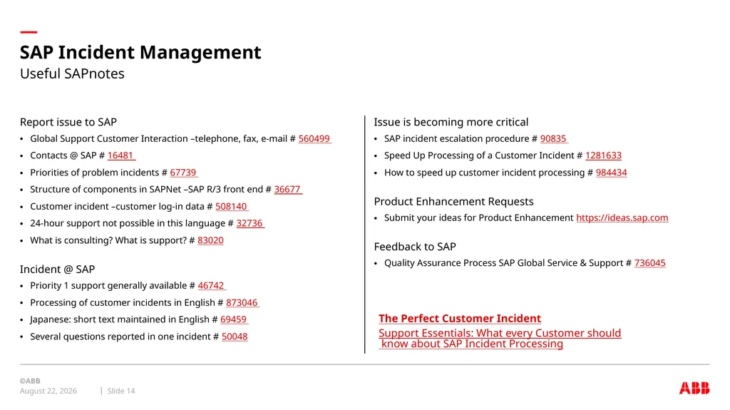 internal Global ERP domain SAP Incident Management - slide 14 of 17