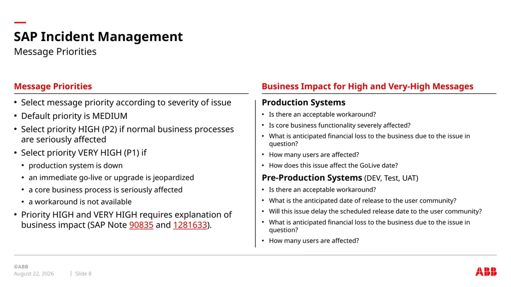 internal Global ERP domain SAP Incident Management - slide 8 of 17