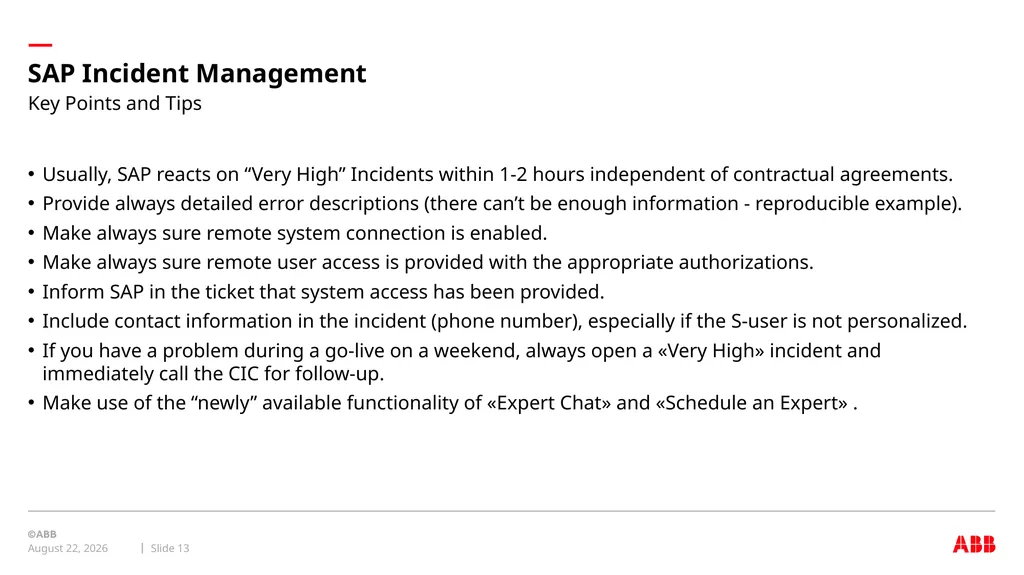internal Global ERP domain SAP Incident Management - slide 13 of 17