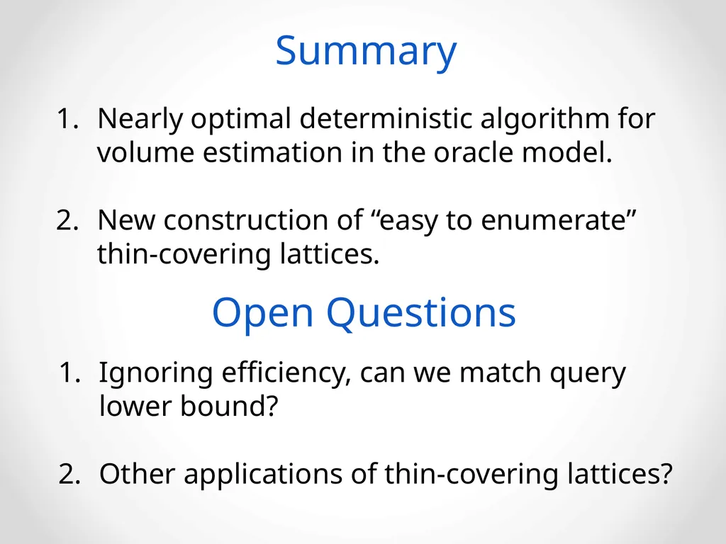 Faster Deterministic Volume Estimation in the - slide 36 of 37