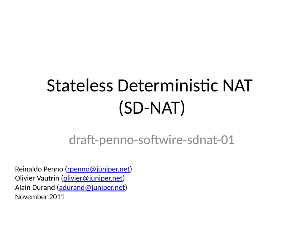 Stateless Deterministic NAT (SD-NAT) - slide 1 of 9