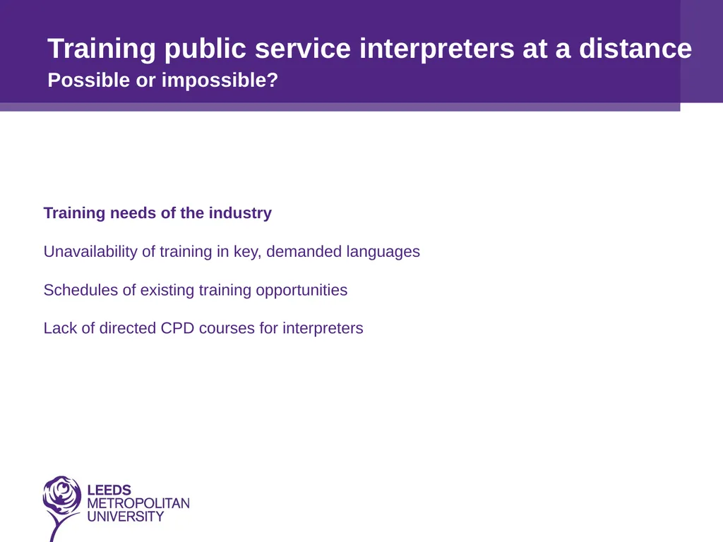 Training public service interpreters at a distance - slide 5 of 16