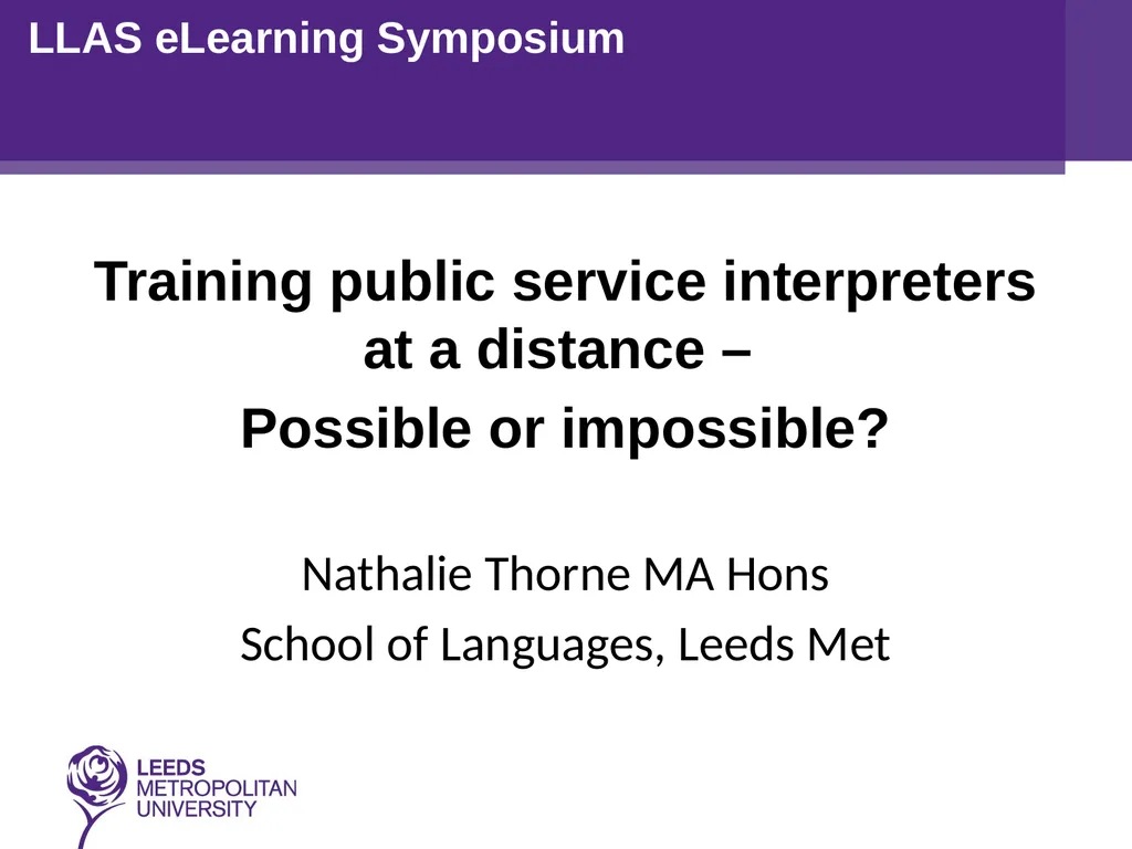 Training public service interpreters at a distance - slide 1 of 16