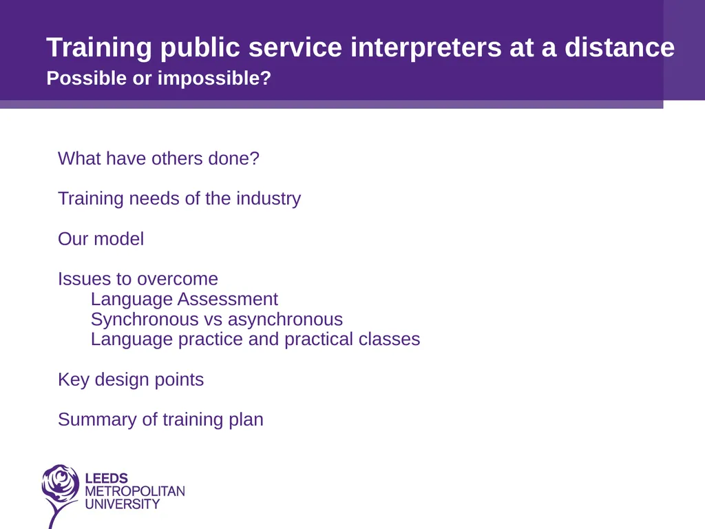 Training public service interpreters at a distance - slide 3 of 16