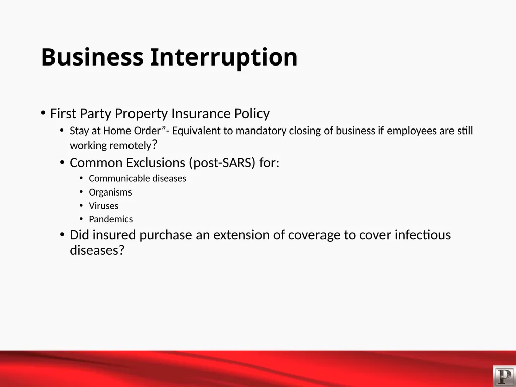 Force Majeure and Business Interruption May 12, - slide 19 of 22