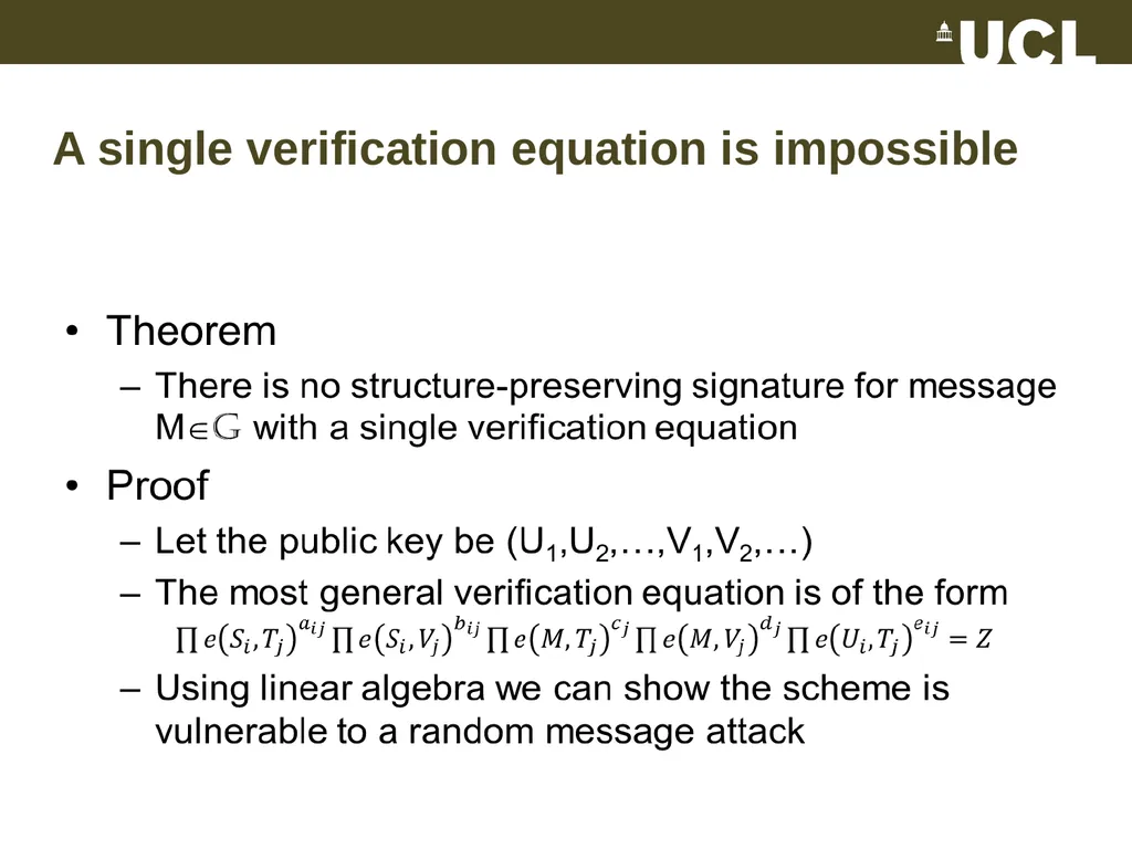 Optimal Structure-Preserving Signatures in - slide 12 of 19