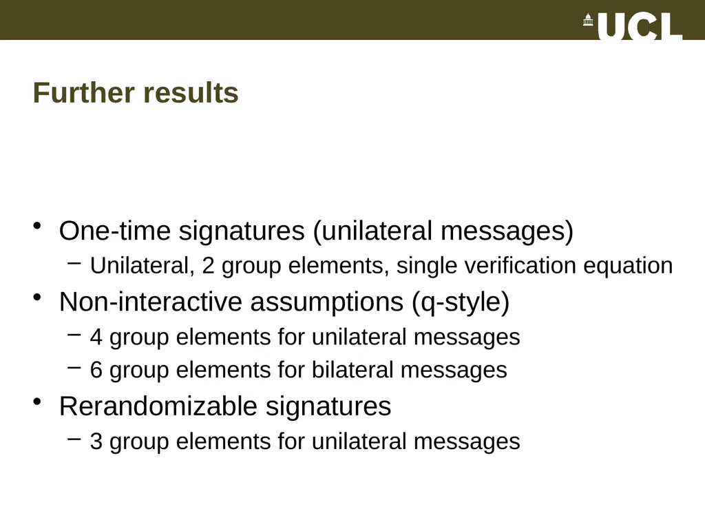 Optimal Structure-Preserving Signatures in - slide 18 of 19