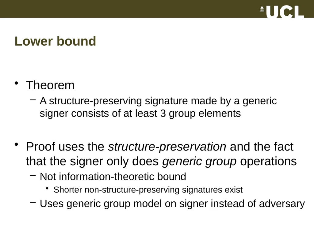 Optimal Structure-Preserving Signatures in - slide 8 of 19