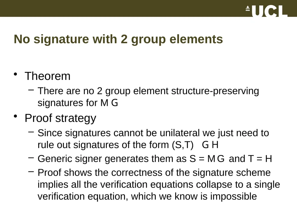 Optimal Structure-Preserving Signatures in - slide 13 of 19