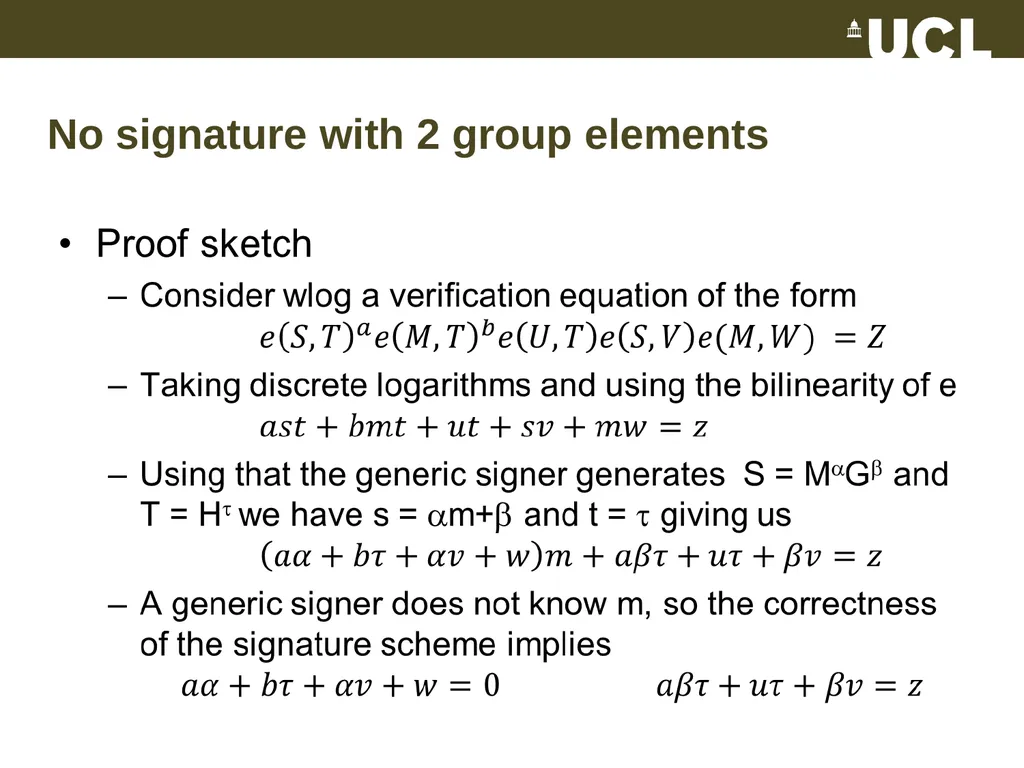 Optimal Structure-Preserving Signatures in - slide 14 of 19