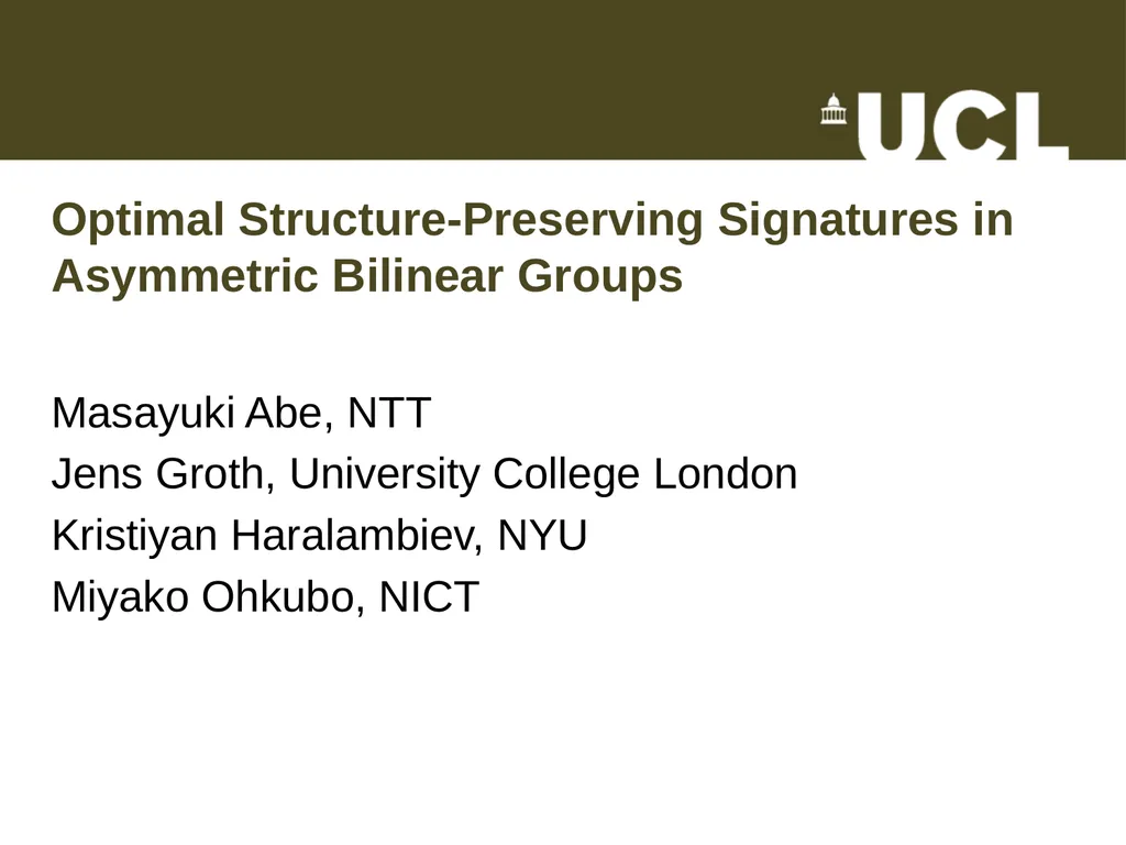 Optimal Structure-Preserving Signatures in - slide 1 of 19
