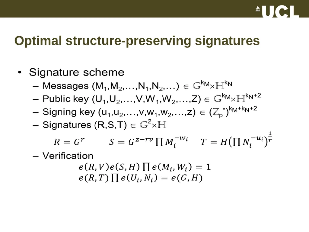 Optimal Structure-Preserving Signatures in - slide 16 of 19