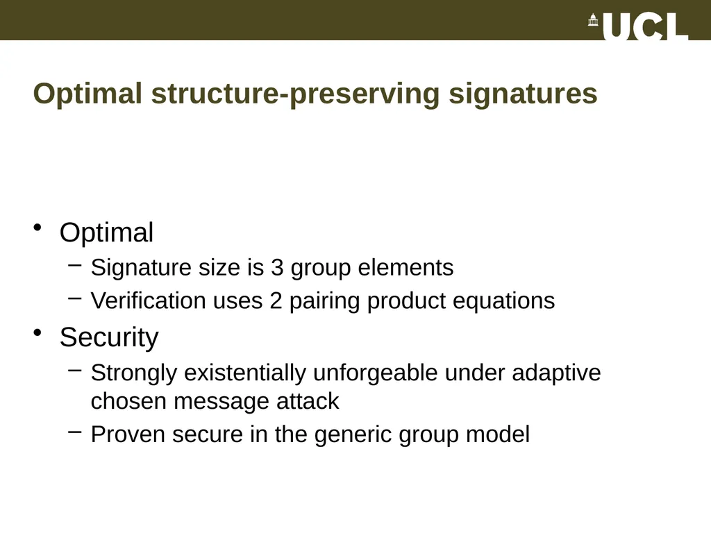 Optimal Structure-Preserving Signatures in - slide 17 of 19