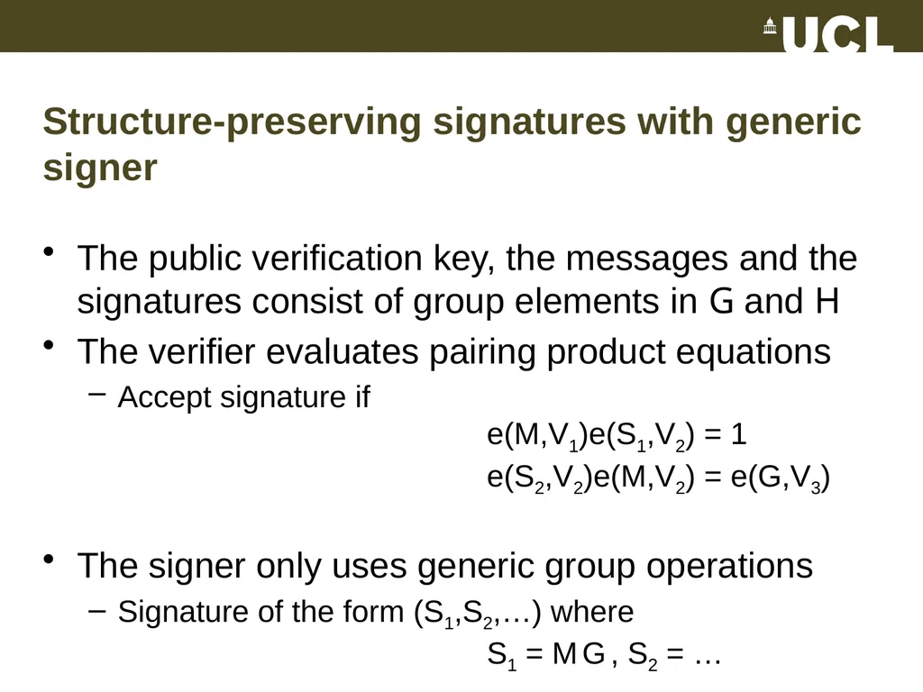 Optimal Structure-Preserving Signatures in - slide 5 of 19