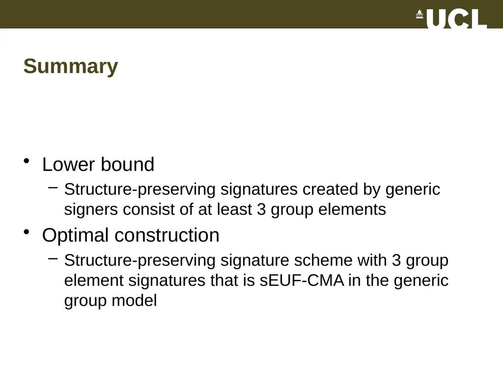 Optimal Structure-Preserving Signatures in - slide 19 of 19