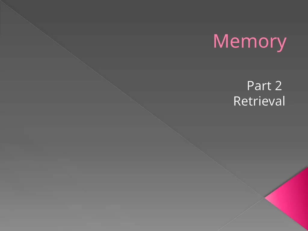 Memory Part 2 Retrieval Retrieval Retrieval is the - slide 1 of 26